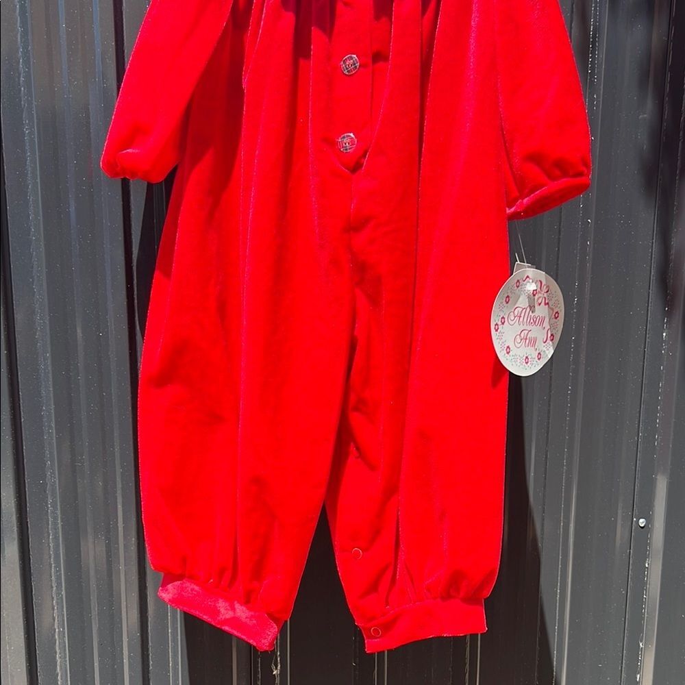 Allison Ann Vintage Christmas Red Velvet Baby Romper White Peter Pan Collar 18M - Picture 8 of 11